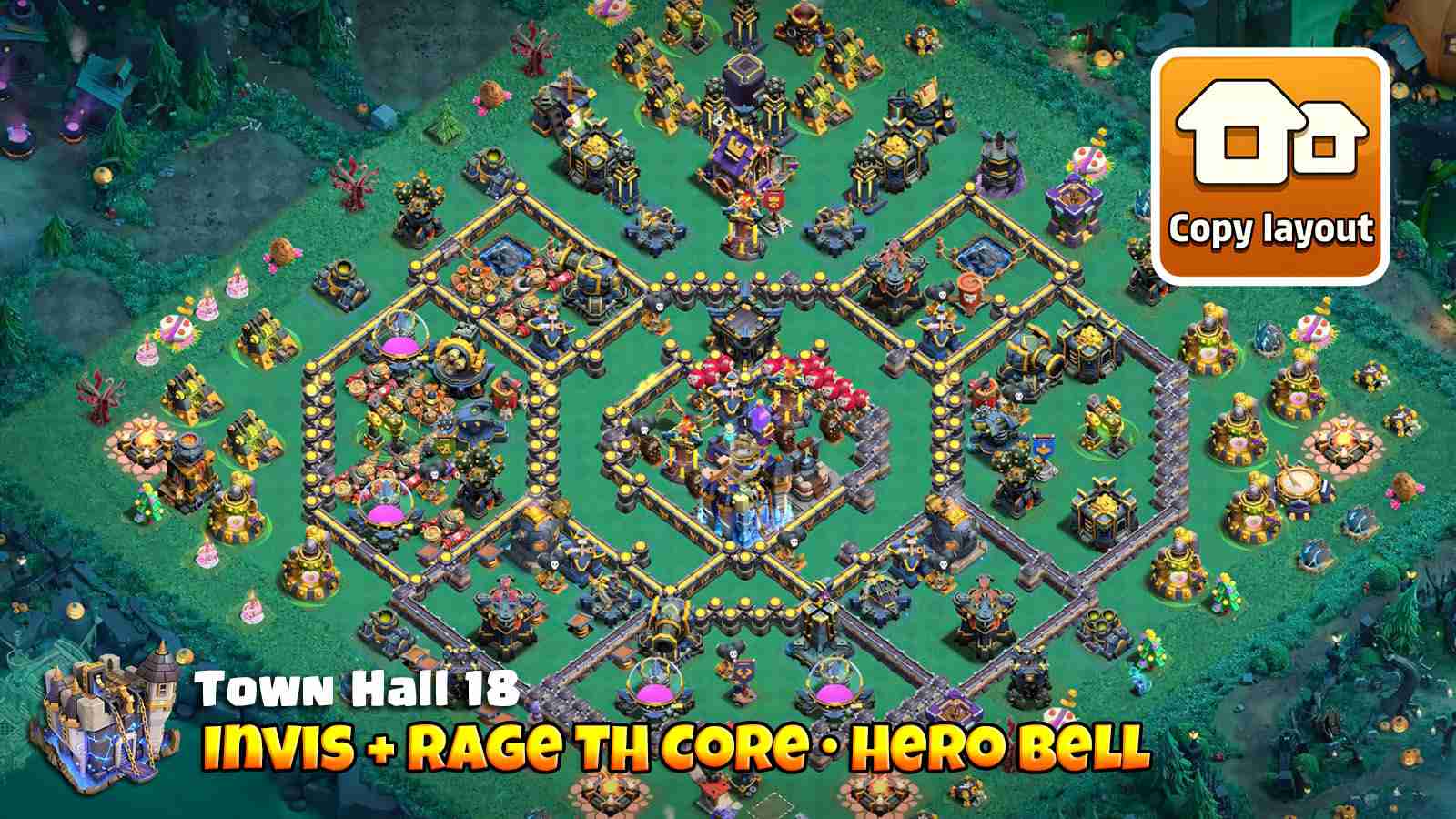 Base using Invisibility and Rage Towers with crafted Hero Bell for boosting heroes
