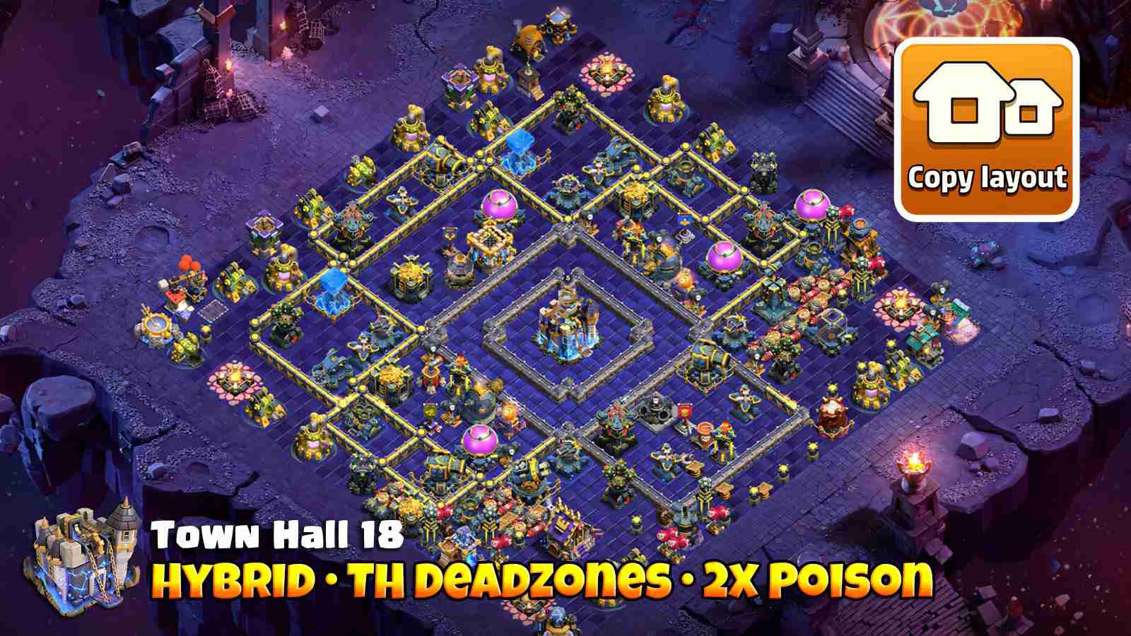 Hybrid home village defense with Town Hall deadzones and effective air sweepers