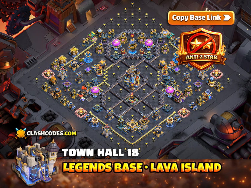 Lava Launcher + Revenge Tower Island TH18 Layout for Legends (Anti 2 Star)