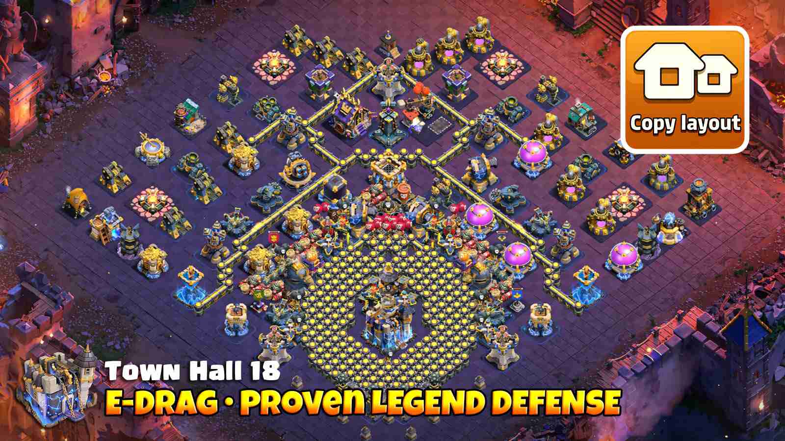 Unconventional Electro Dragon defense layout with spaced buildings to break chain damage