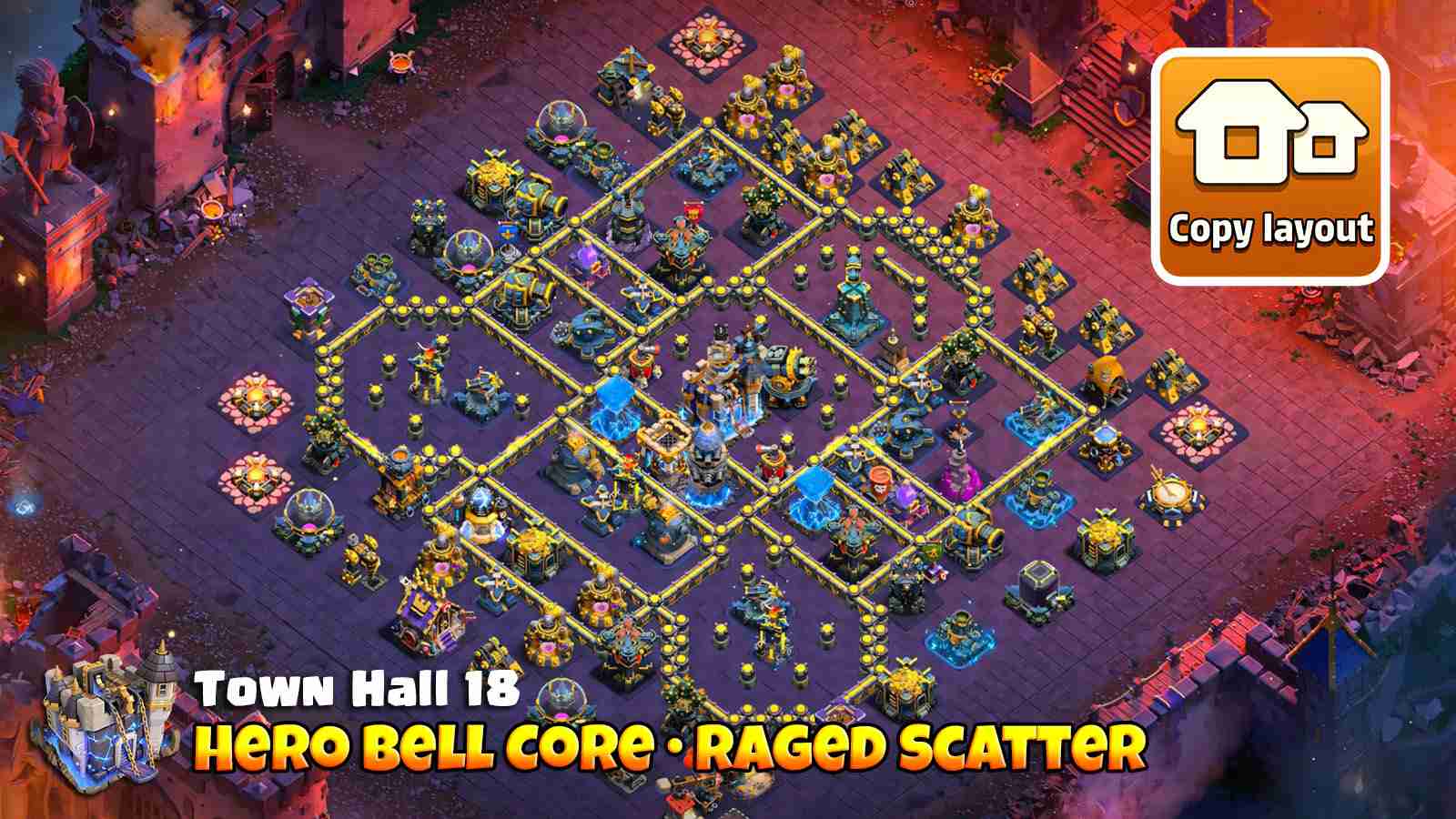 Legend base with Hero Bell core, raged Scattershots and ricochet defenses