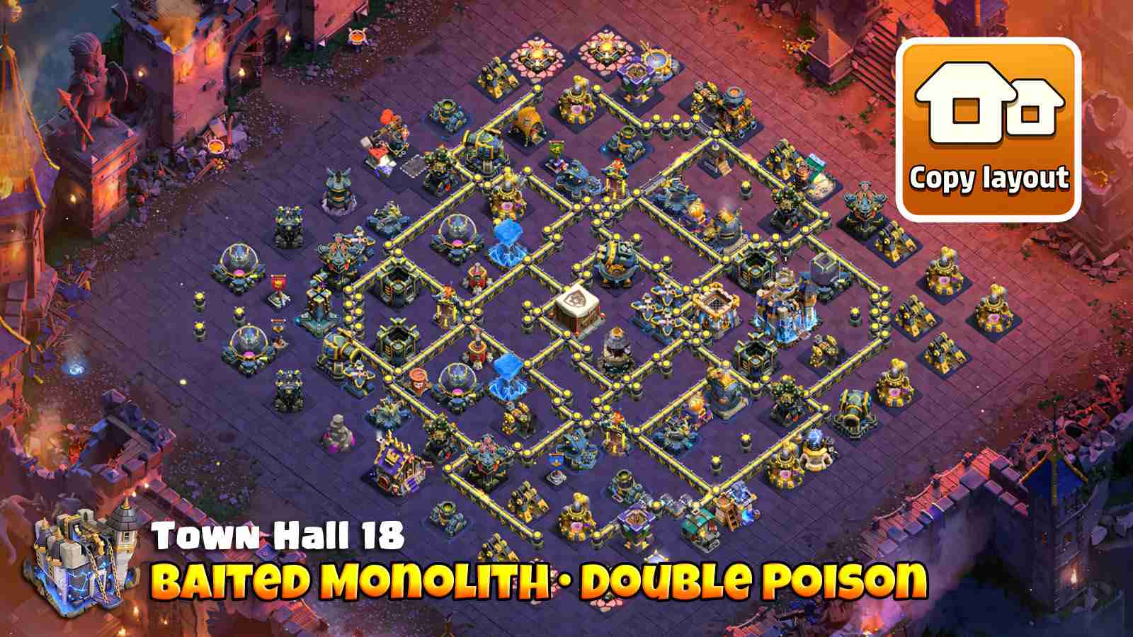 Monolith bait base with double Poison Towers and core Revenge Tower