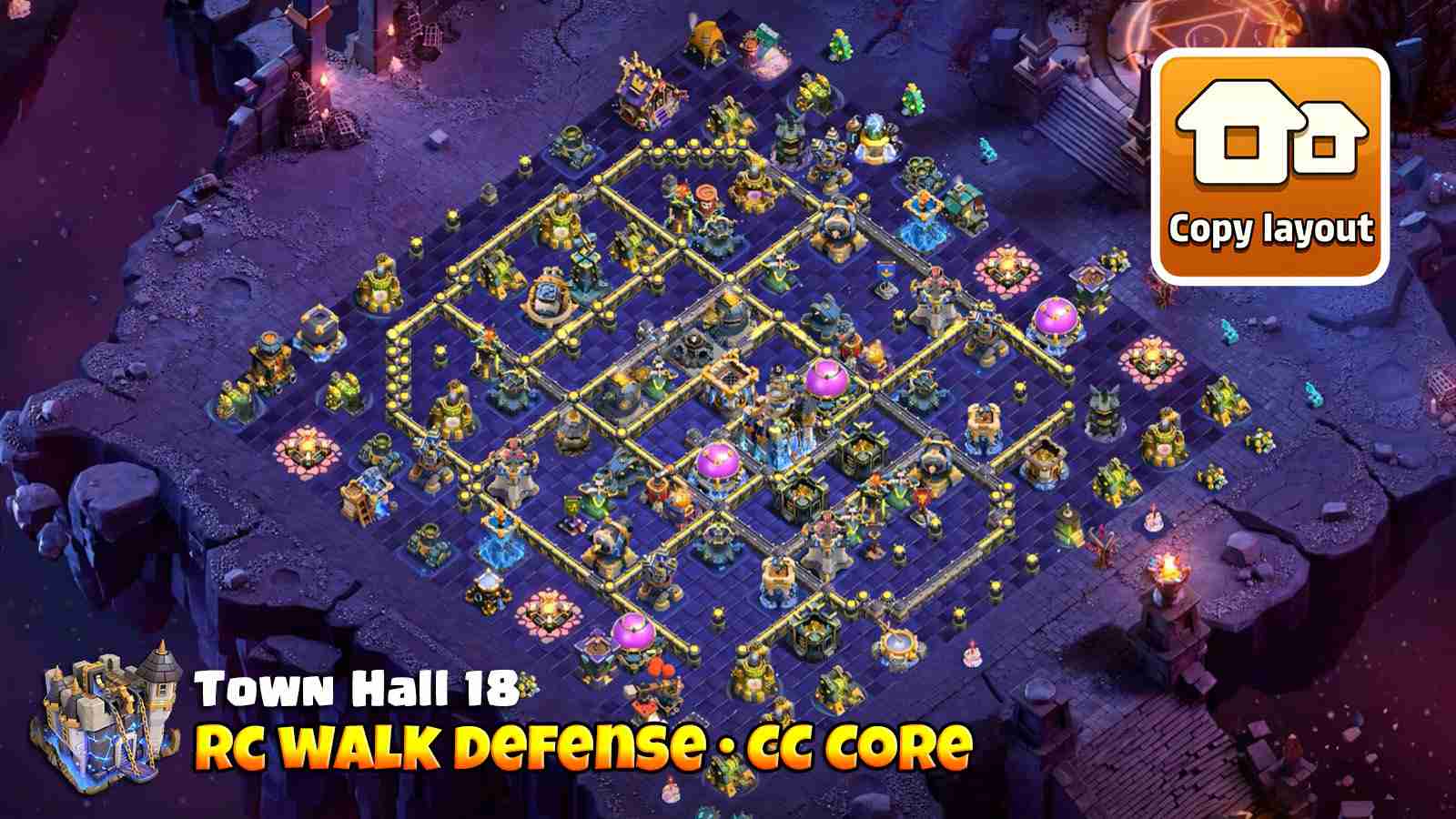 Base 2 RC walk defense with core Firespitter and Poison Towers