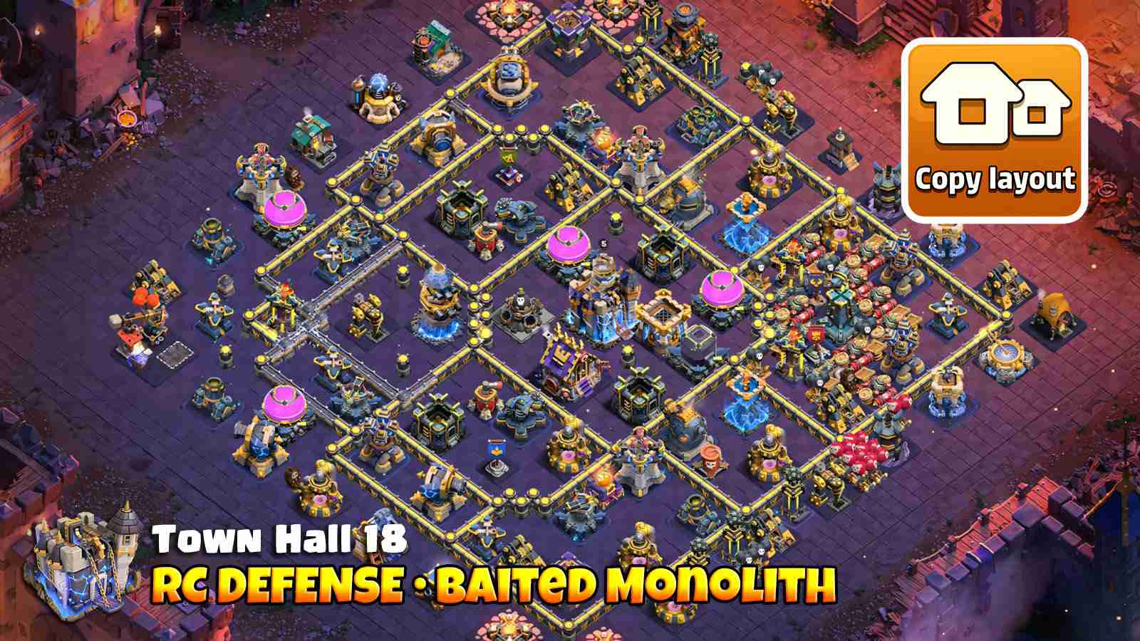 RC walk defense base with baited Monolith entry and hero placements forcing early ability use