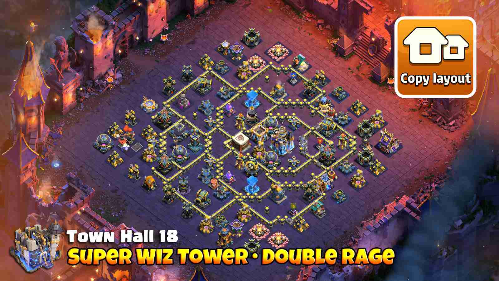Strong Fireball defense with Raged Super Wizard Towers