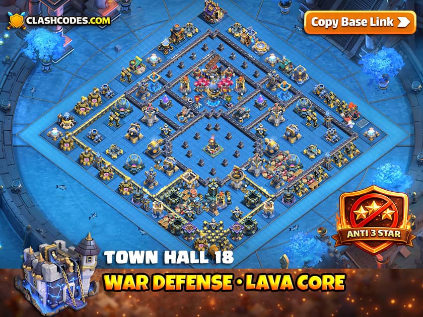 Lava Launcher Core TH 18 War Base to Maximize Burn Damage on Ground Troops
