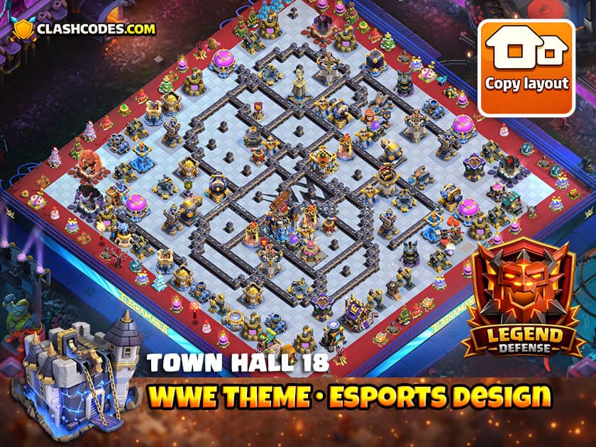 WWE themed esports base with two Rage Towers to boost defense and prevent 3 stars