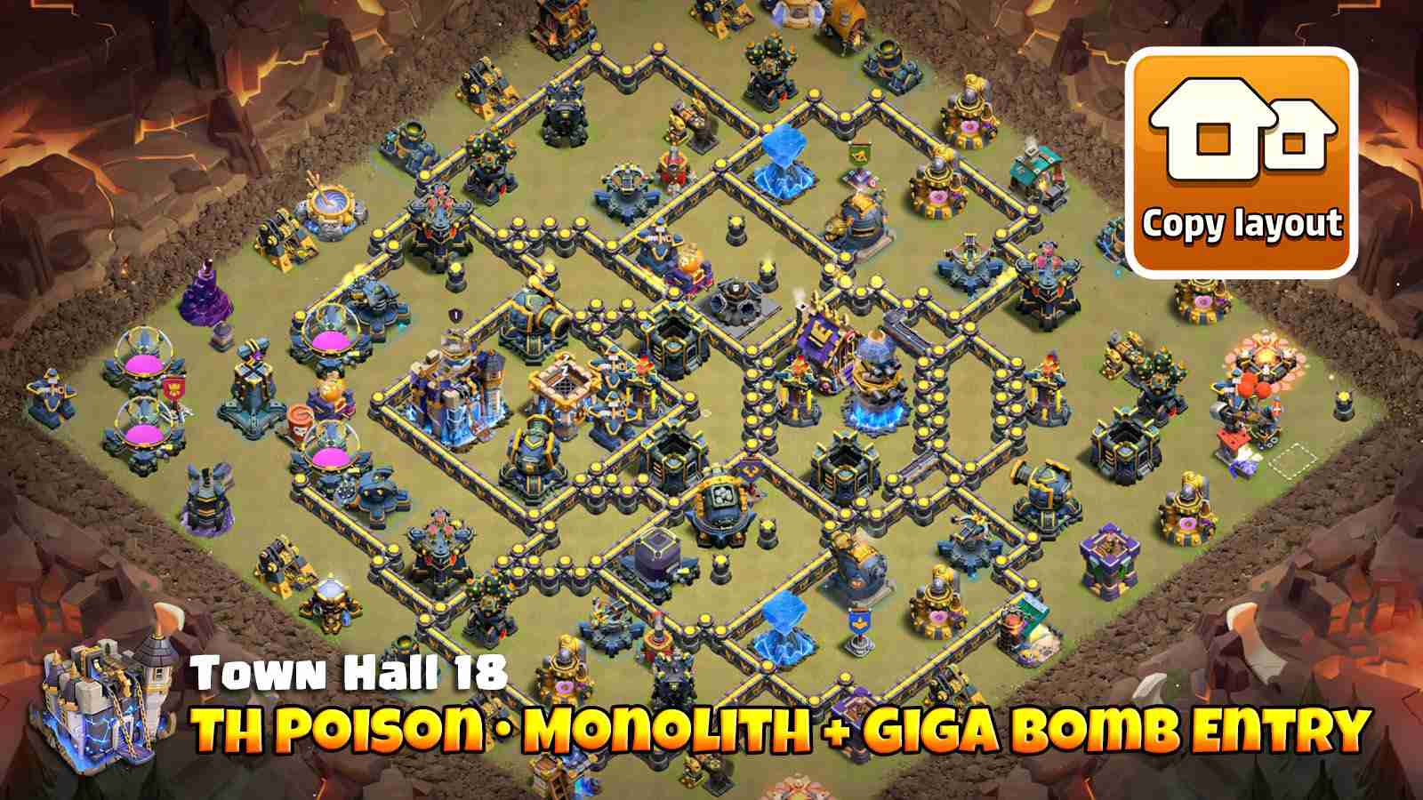Zig zag walls design break funneling, force troop retargeting and Giga Bomb bounce near TH