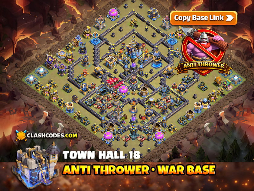 Thrower Defense TH18 Layout with Core Lava Launcher to Melt Grouped Throwers