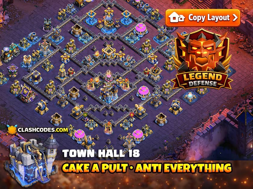 Crafted layout with central Cake A Pult that damages ground and air troops before they reach Town Hall
