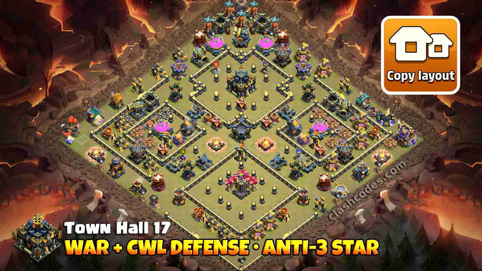 TH17 war base layout defending air and ground attacks