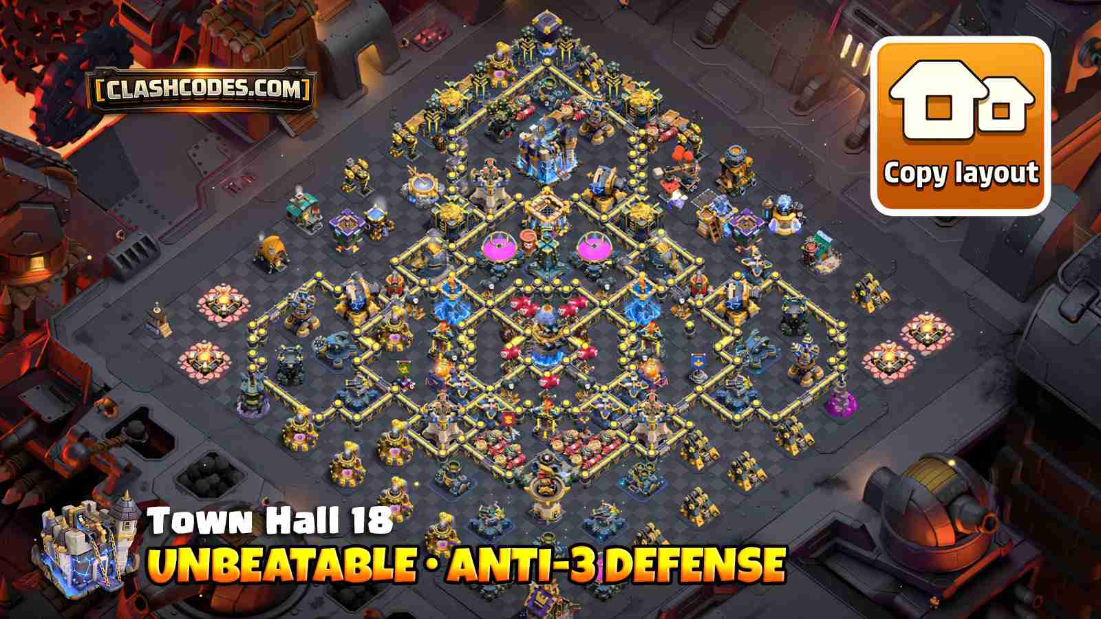 TH18 war base layout to defend air and ground attacks