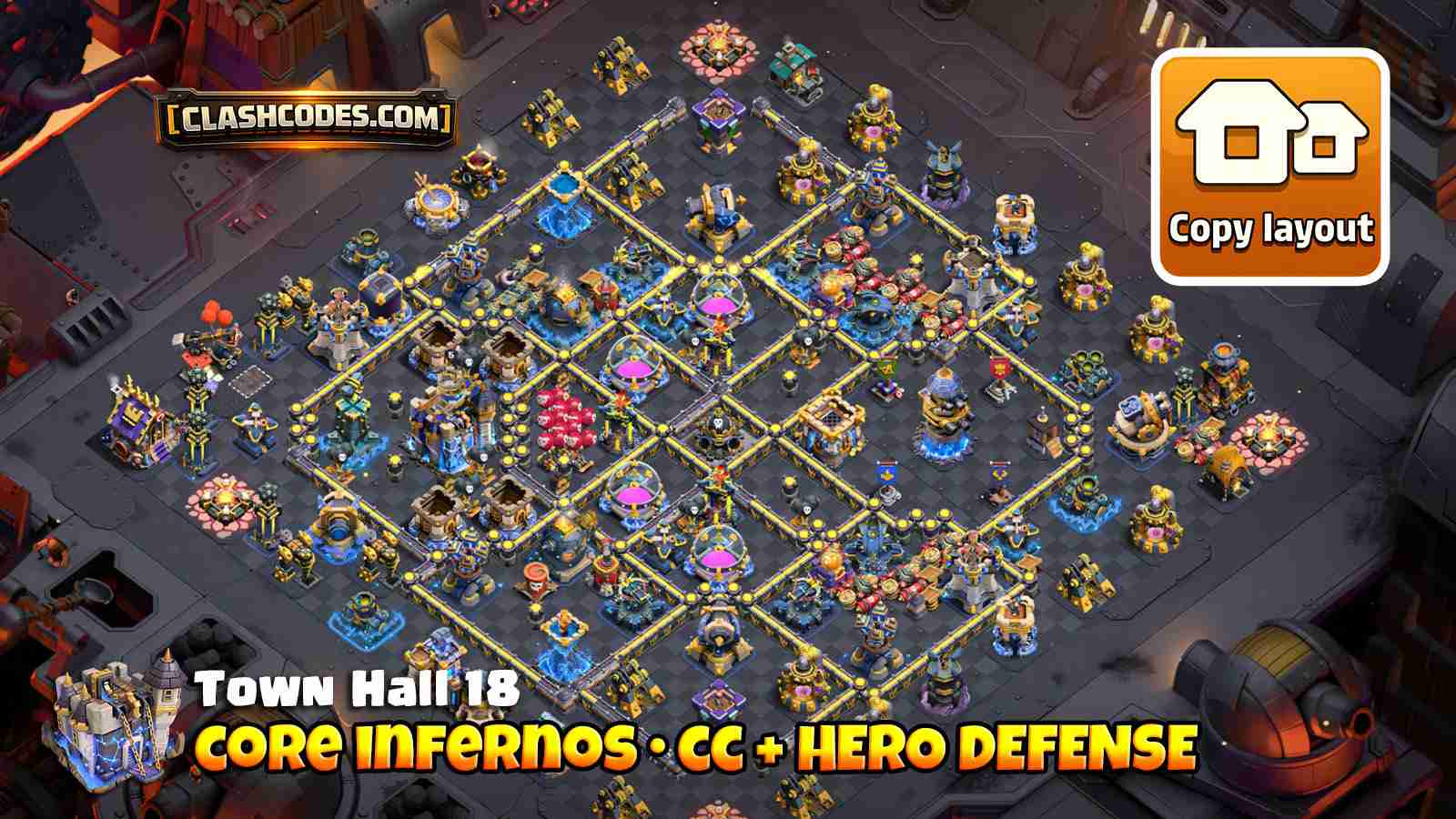 Triple inferno core supported by clan castle troops and heroes