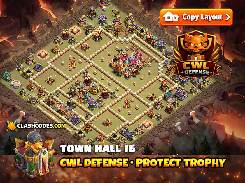 CWL base with Town Hall deadzones and Invisibility Tower near TH
