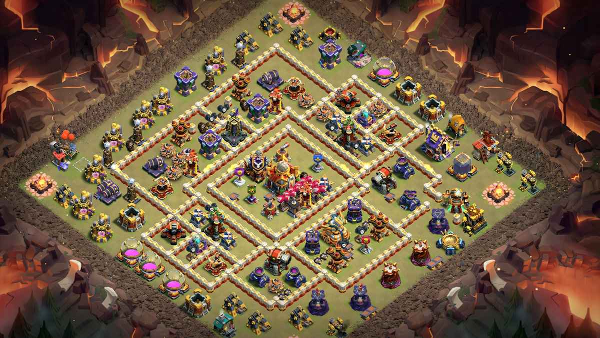 TH16 Anti Ground Base with early high damage zones and Invisibility Towers crushing Root Riders