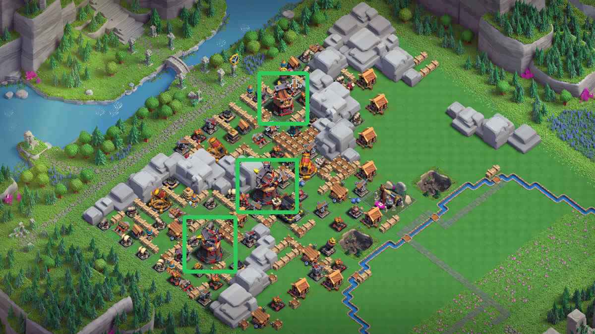 Base View For COC Golem Quarry Level 5 with Blast Bows Marked