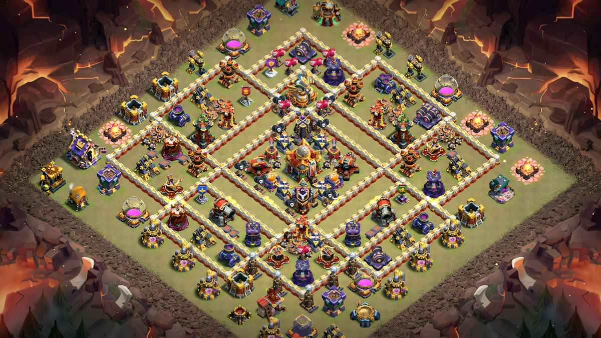 Anti Root Rider TH16 Base with dead zones, poison towers and core Monolith to counter spam attacks