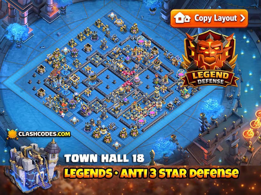 Legend layout with an exposed Town Hall that lures attackers away from key defenses