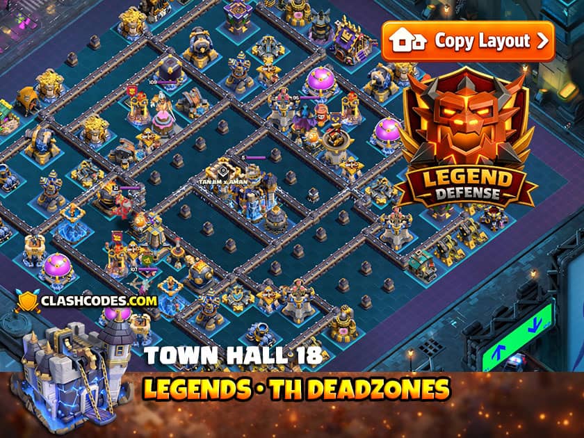 Legend layout with large dead zones that make troops path around Town Hall