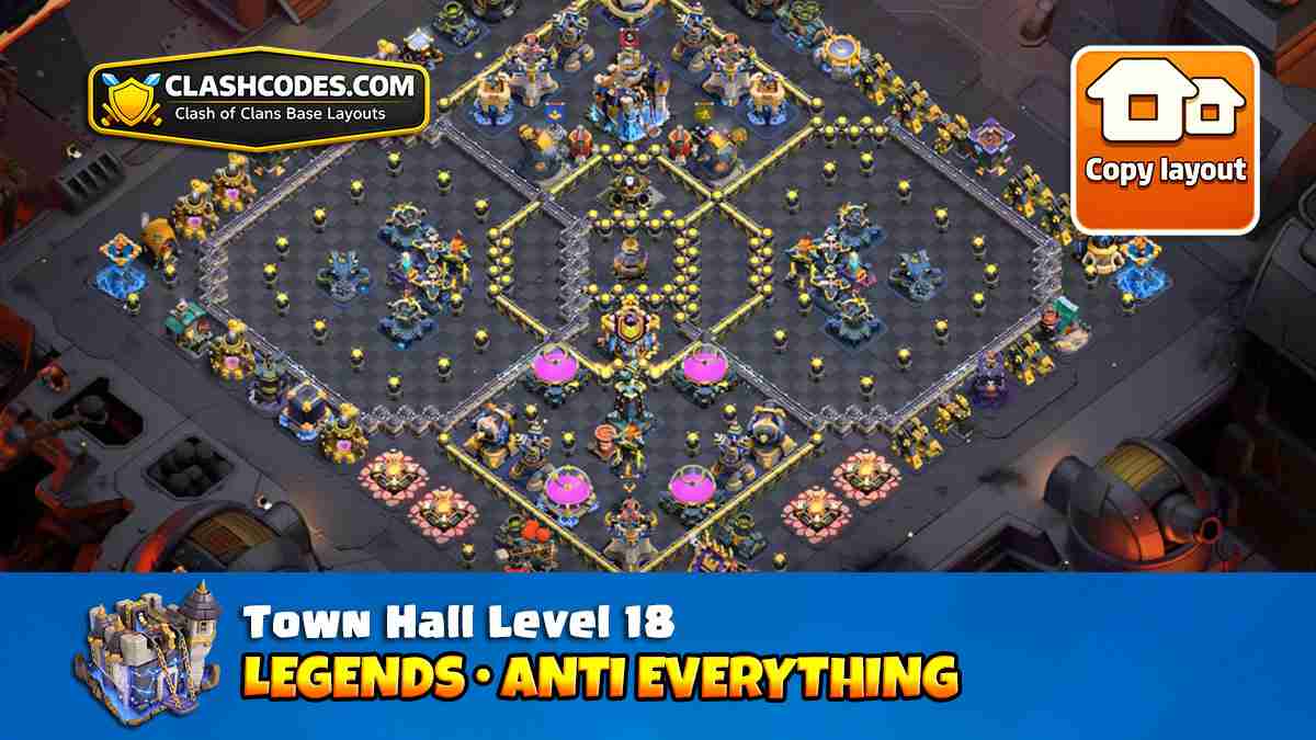 TH18 Legend League base map with Invisibility Towers and Revenge Tower core - click to copy layout