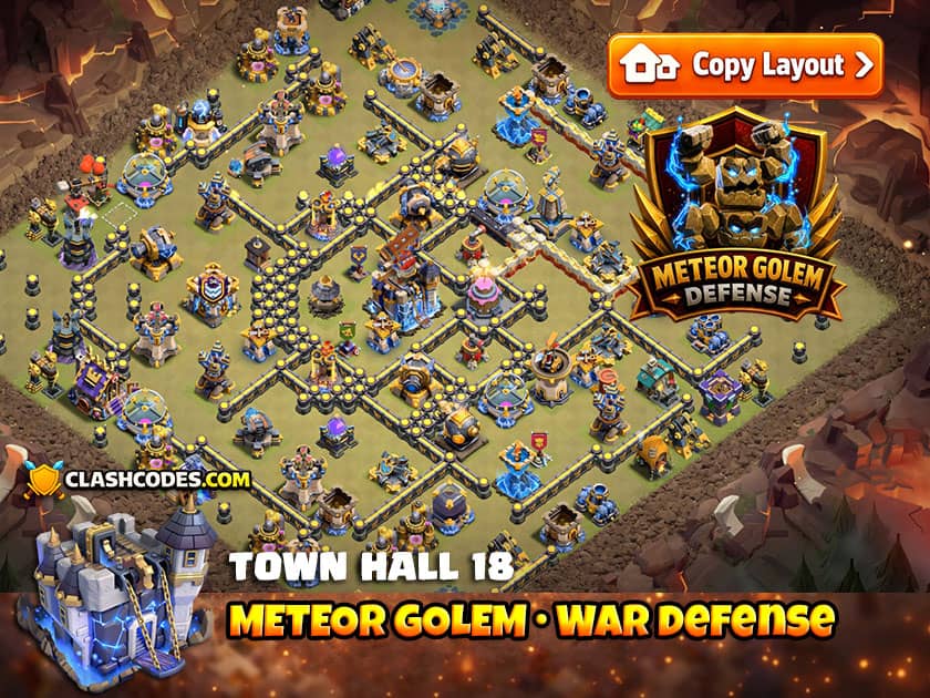 Meteor Golem layout with layered compartments that eliminate all troops before they reach Town Hall