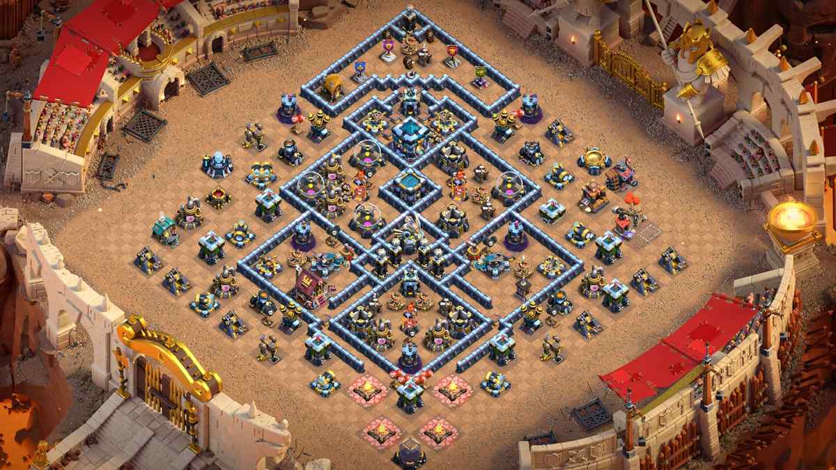 Symmetrical TH13 Base Layout with Perfect Trap and Compartment Placement