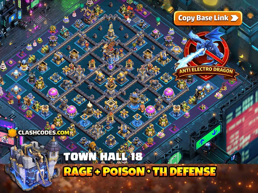 Rage Tower increases defense damage while Poison Tower reduces enemy attack speed near TownHall.