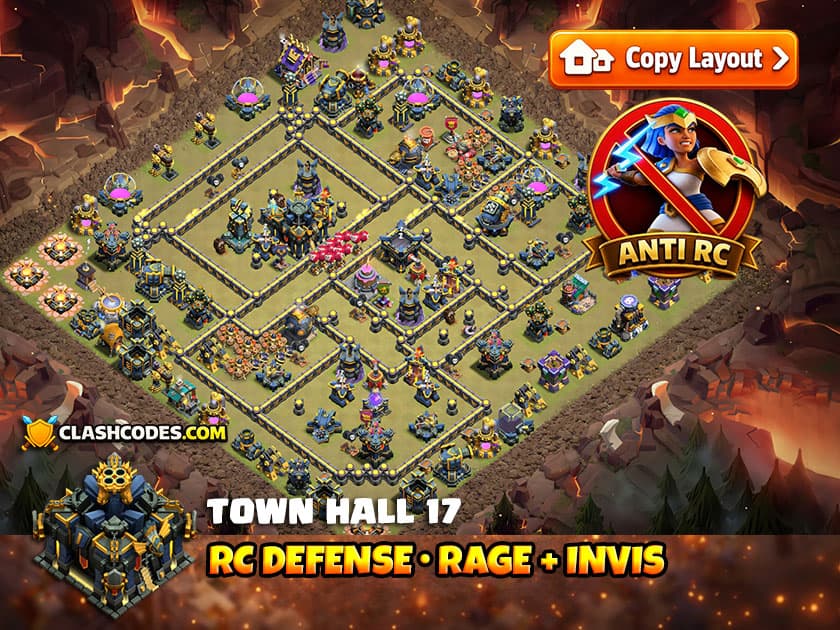 Royal Champion defense with Invisibility and Rage Towers near Town Hall