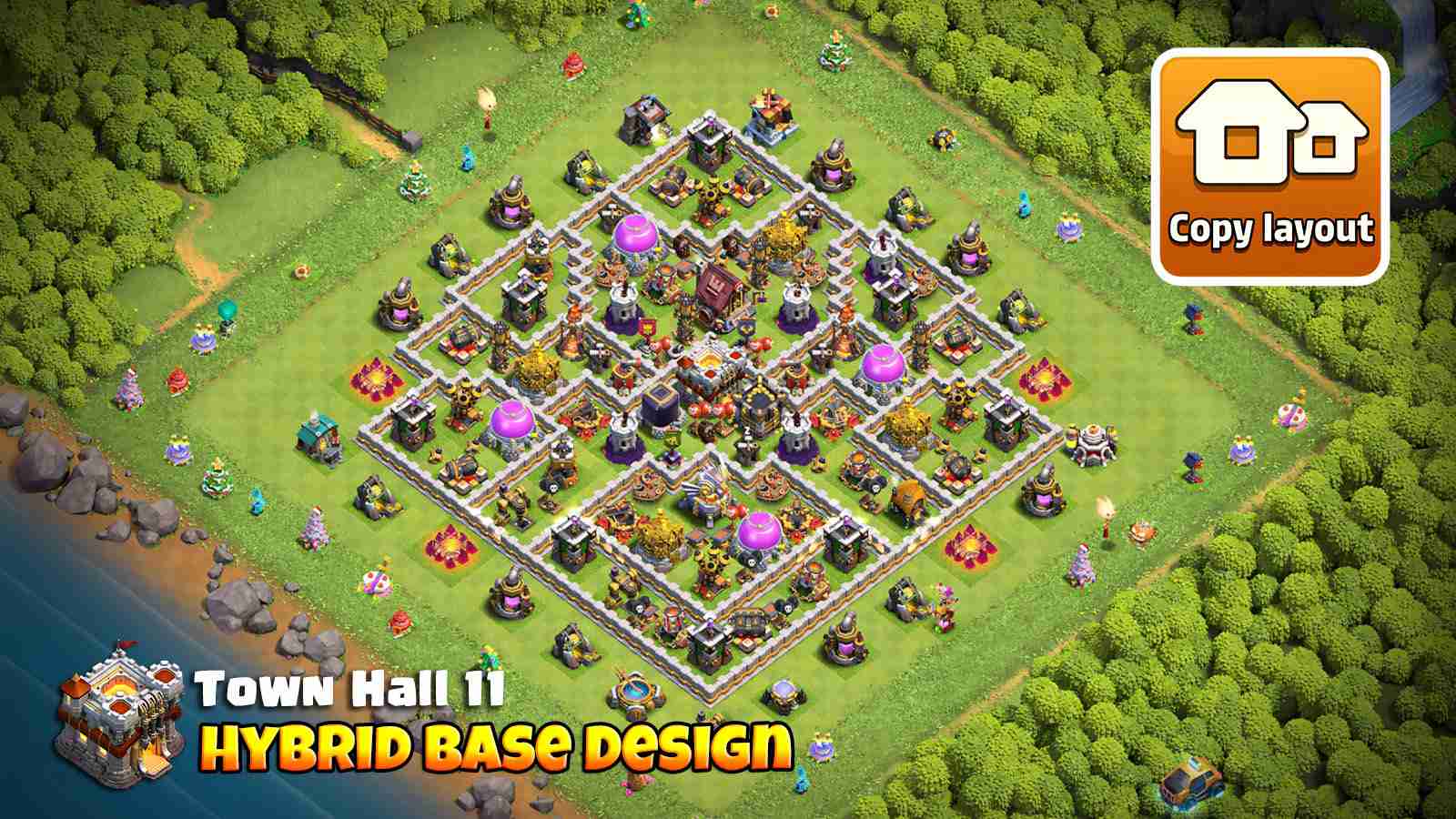 TH11 hybrid base design for farming and defense