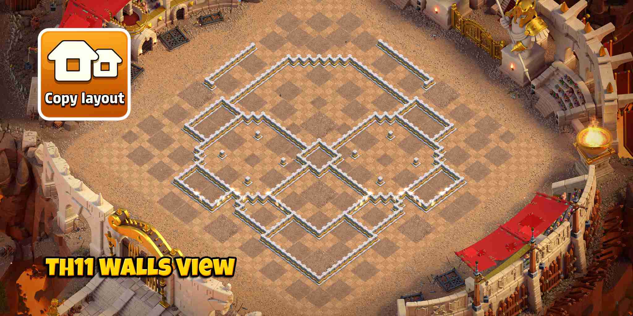 TH11 base layout showing wall placement - Clash of Clans