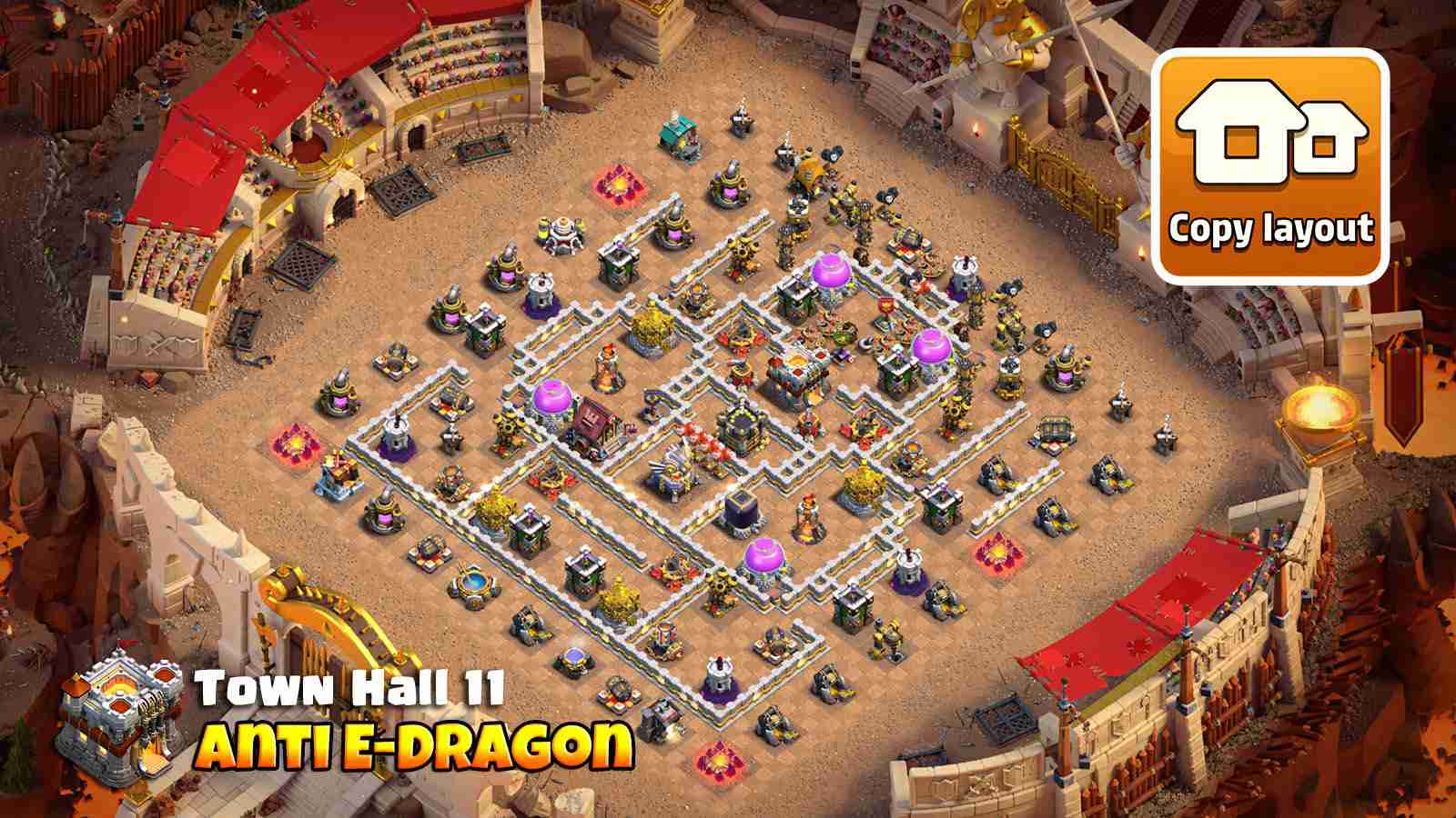 TH11 anti Electro Dragon base layout for war defense