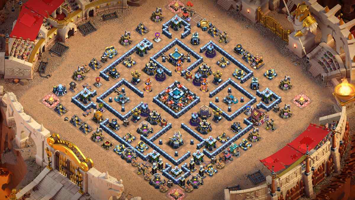 TH13 Anti 2-Stars Base Layout with Centralized Town Hall and Anti Dragon Setup