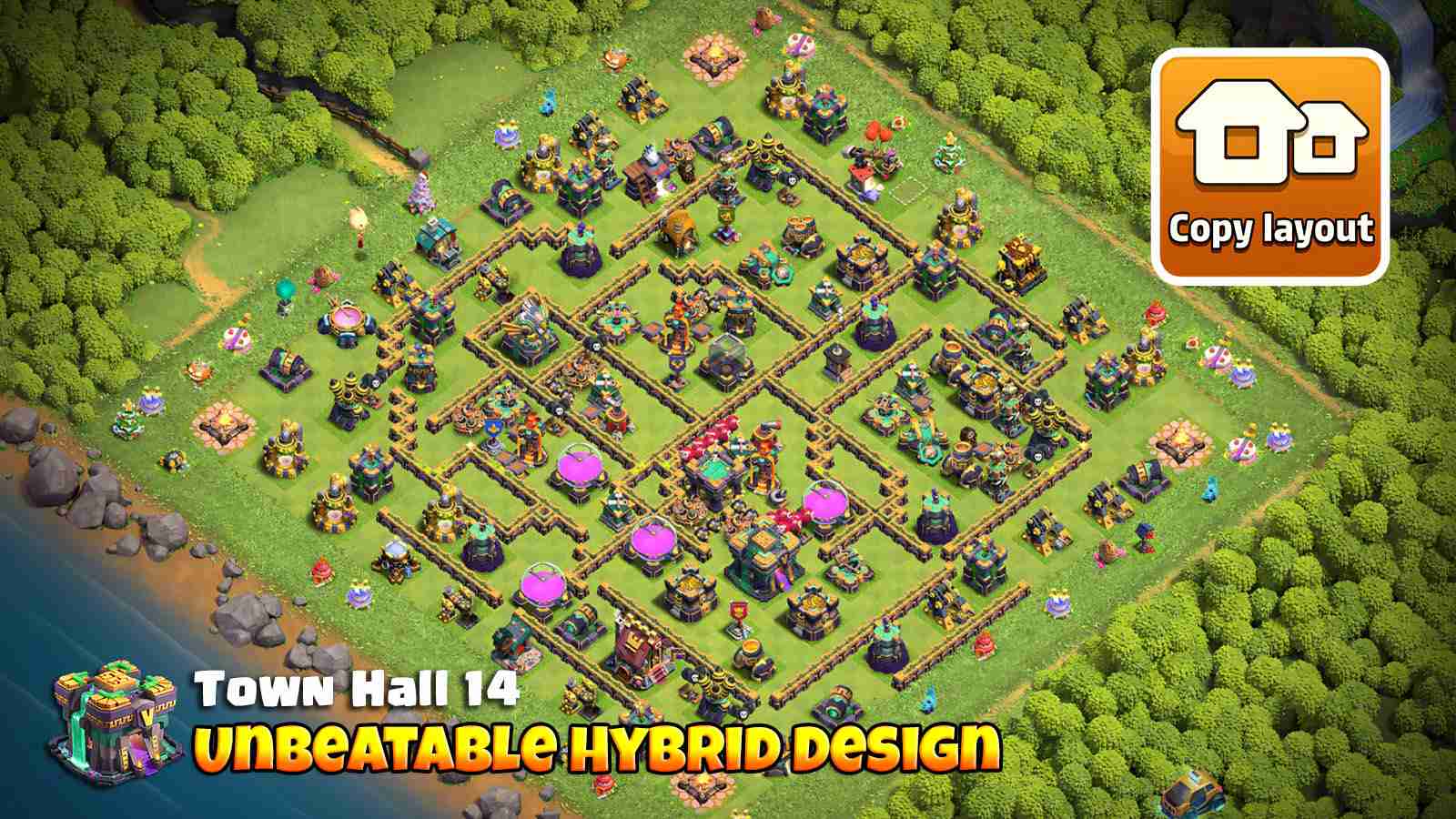 Top CWL/ Hybrid defense base for TH14 with early troop engagement