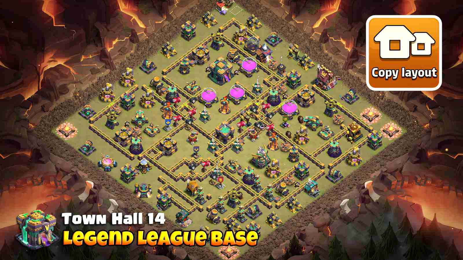 Top rated TH14 CWL base with strong anti air and ground defense setup