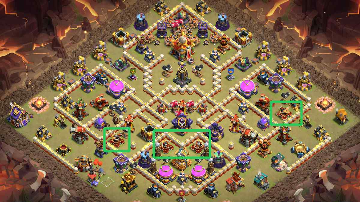 Clan War TH16 Layout Image with X-Bows Strategically Placed