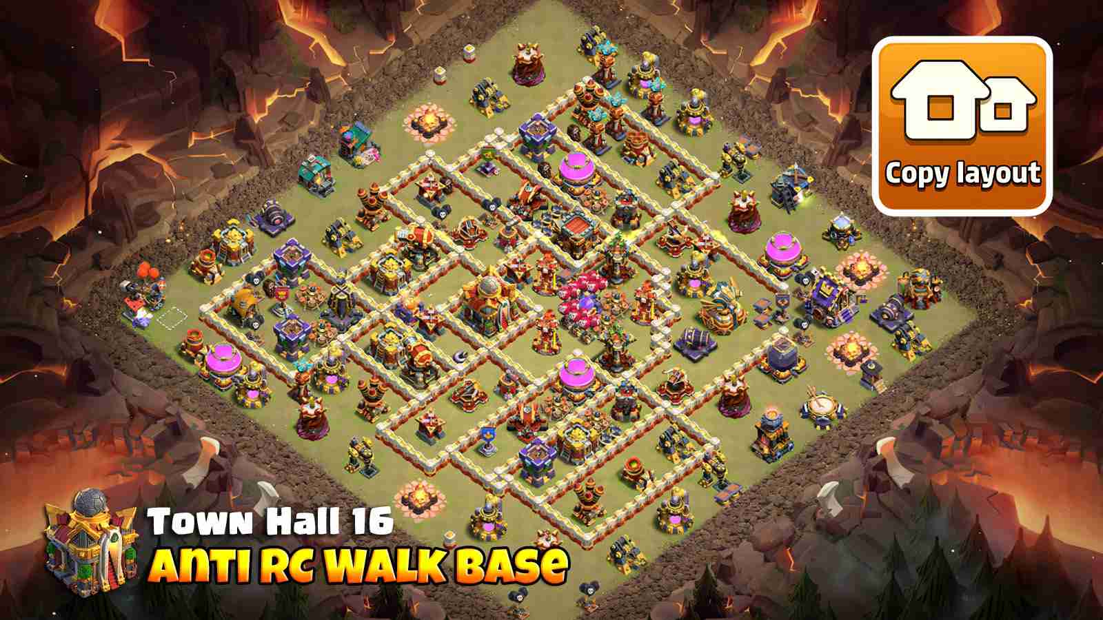 TH16 with Minion Prince Defending Eagle Artillery and Poison Tower to Defend RC Walk