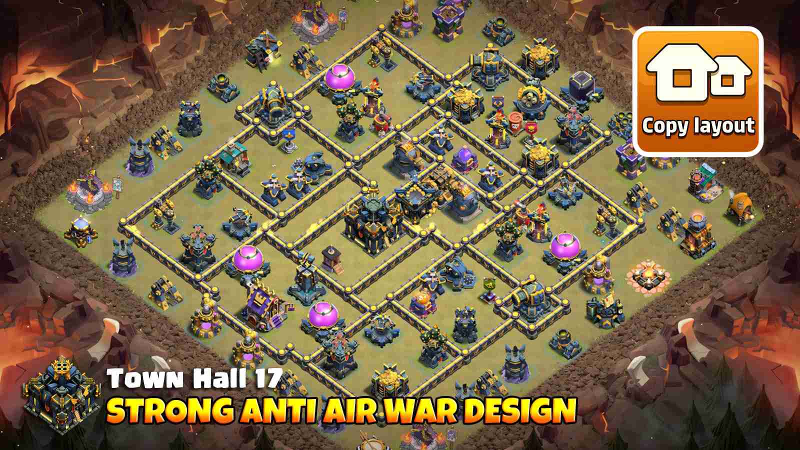 TH17 base layout with strong anti-air defenses against Dragons and Electro Dragons.