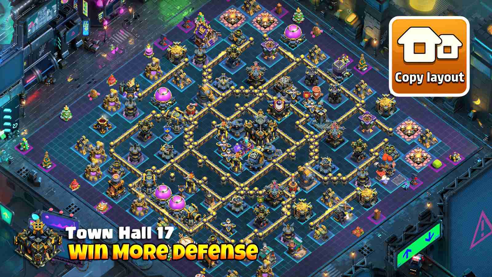 TH17 base layout with strong Town Hall core for Clan Wars and Legend League Season