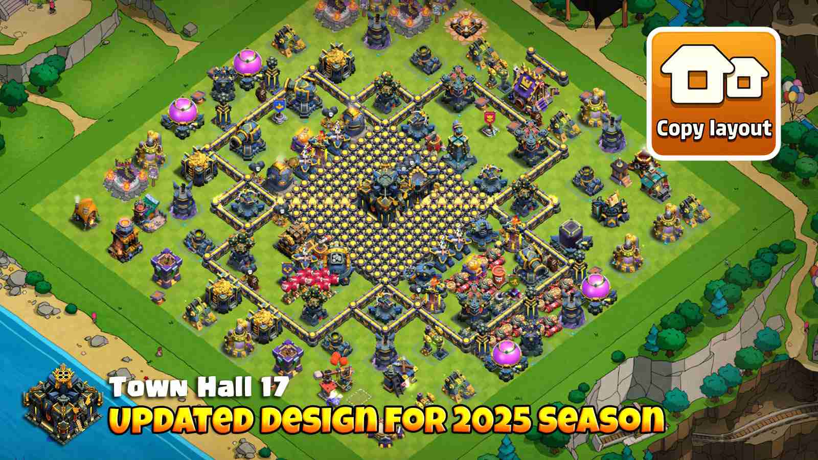 TH17 base layout showing wall traps, Town Hall baiting and Barbarian King defending key defenses