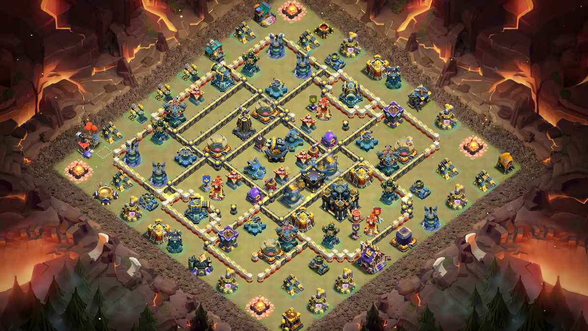 Hybrid TH17 base design for farming and wars in Clash of Clans 2025 pro compartment layout