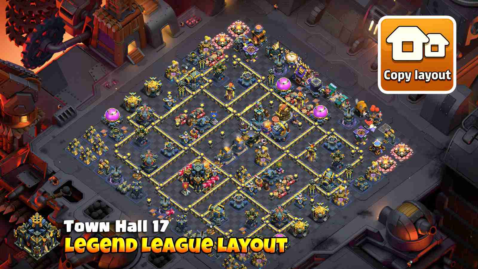 Legend League TH17 base that defends up to 6k trophies