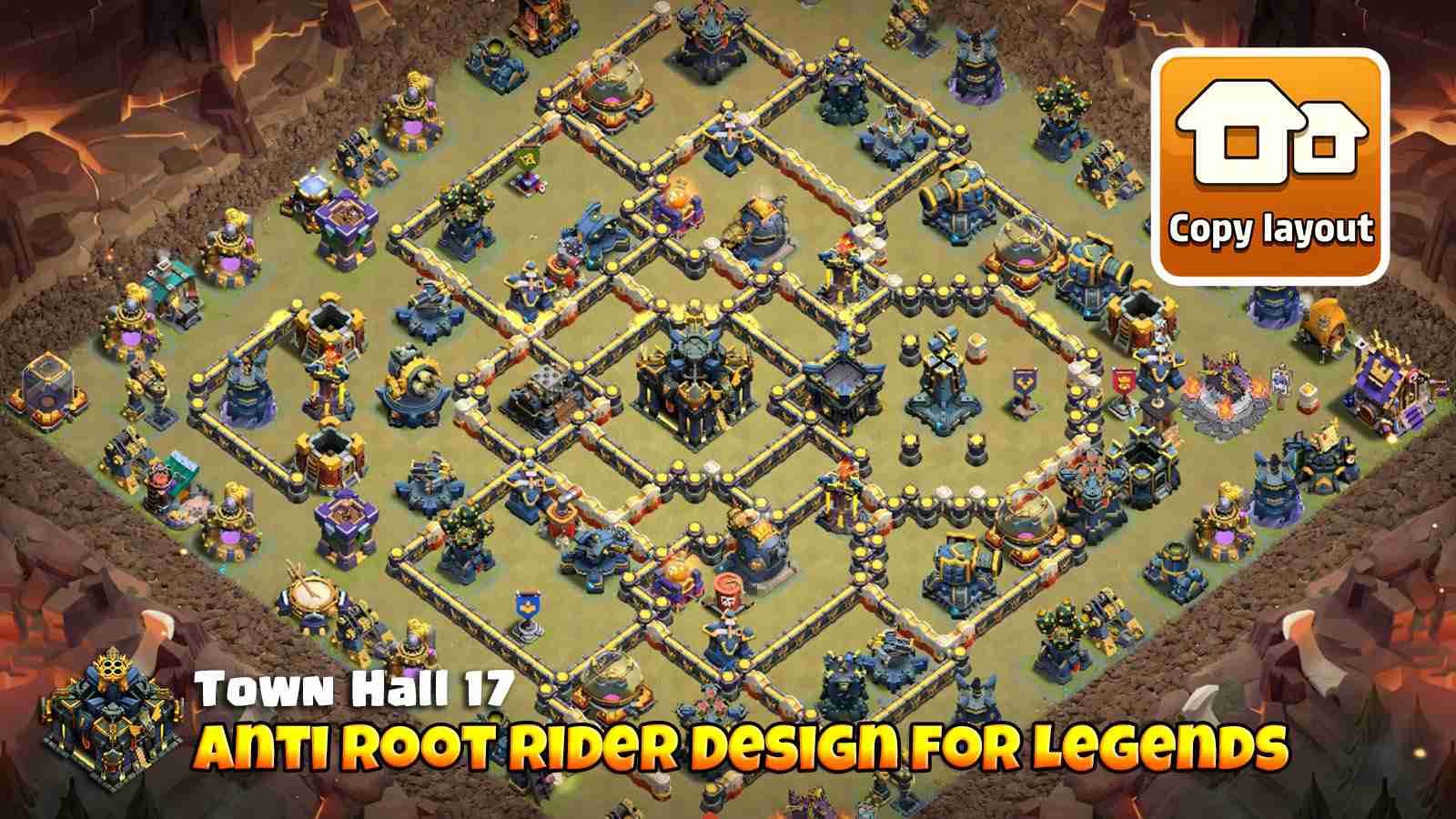 TH17 Anti Root Rider Base Layout with Deadzone Walls