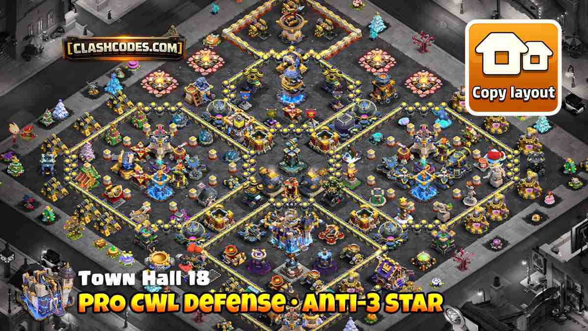 Central Monolith layout with Hero Bell and X-Bows protecting Town Hall, heroes near Revenge Tower