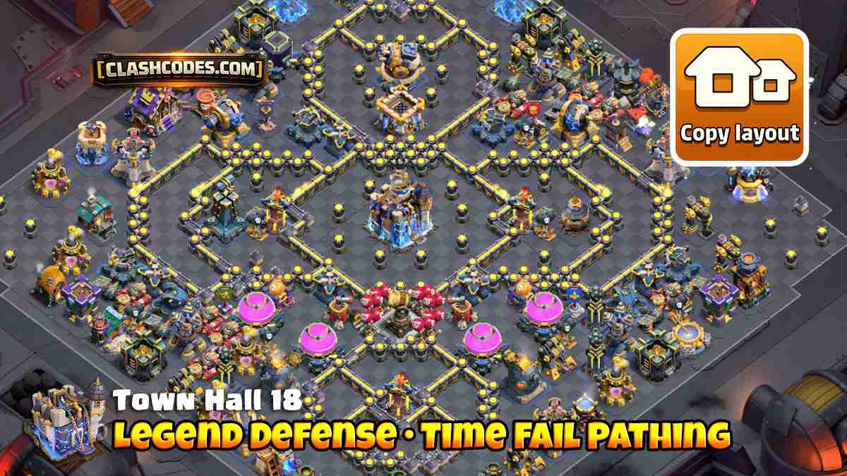 Legend League layout with trap surronding Town Hall Walls and pathing built for time fails