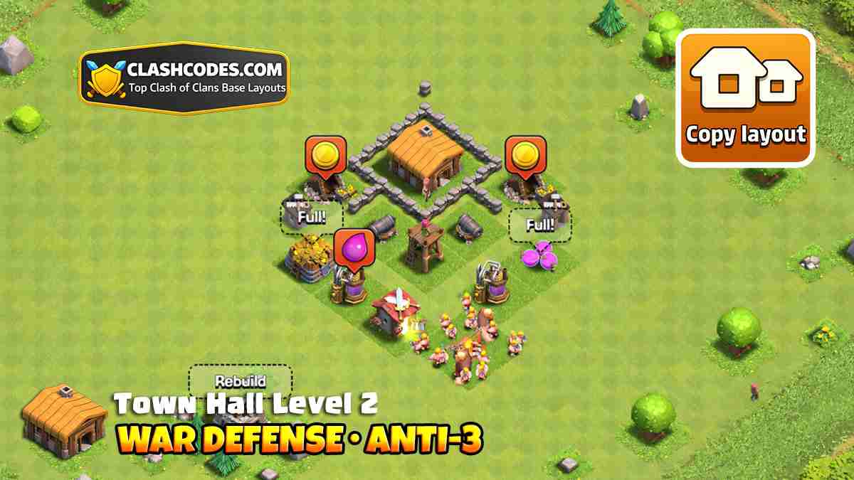 TH2 war base layout with outer buildings placed to distract troops