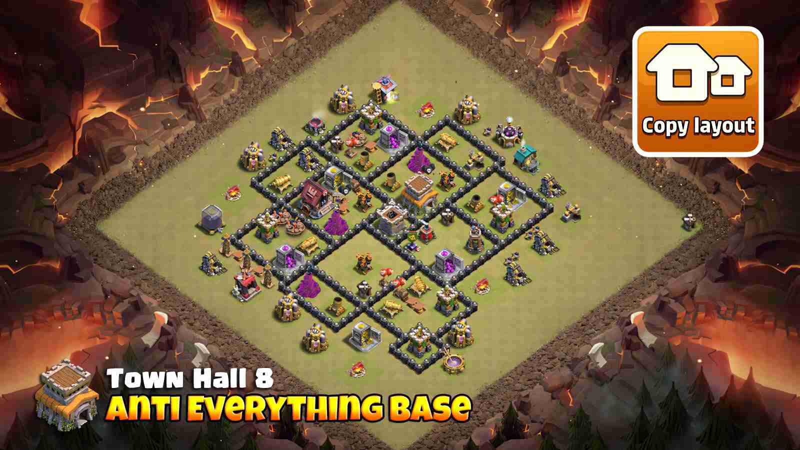 TH8 anti everything base layout for Clan Wars