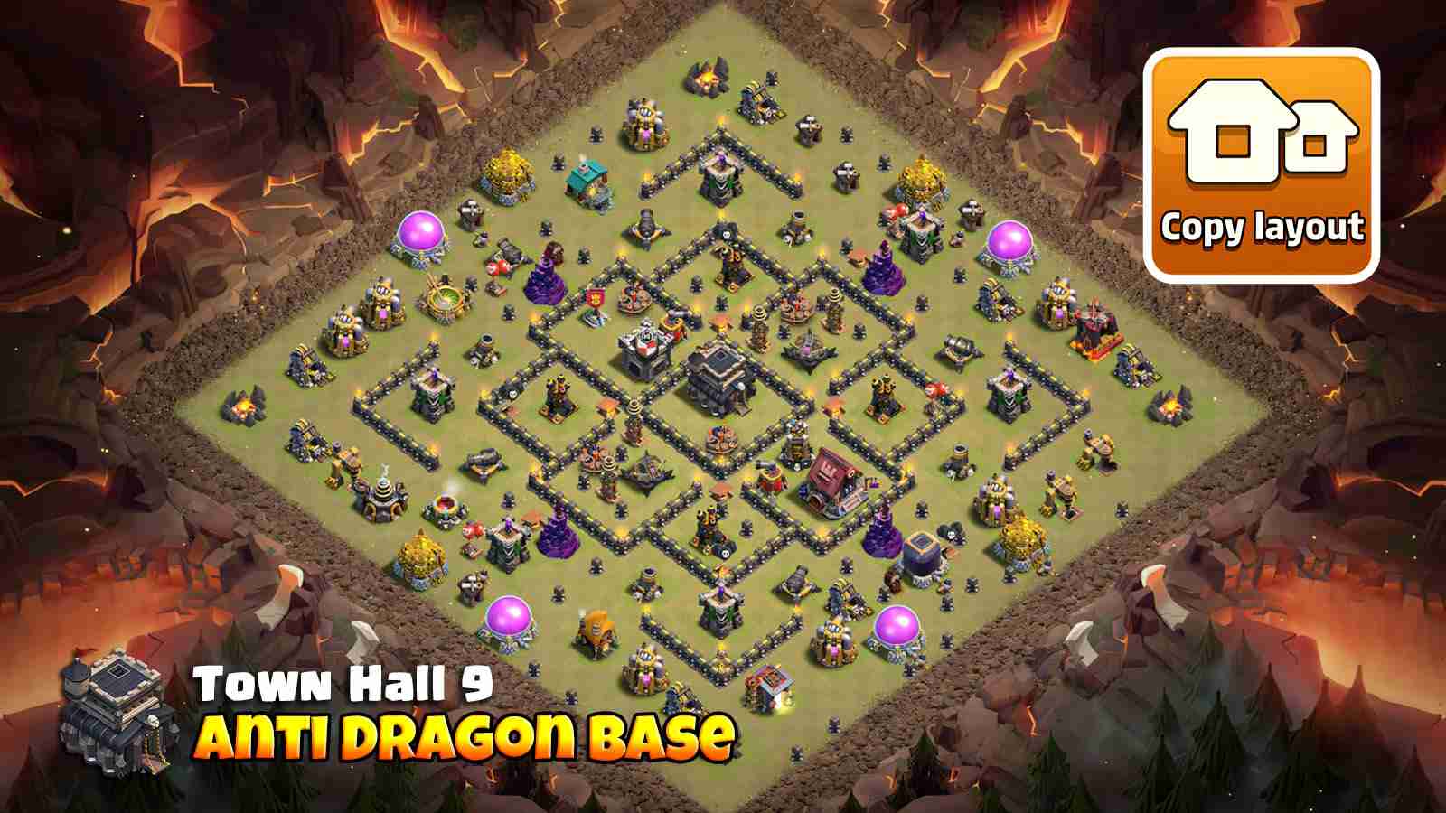 TH9 anti dragon base design for air defense in Clan Wars