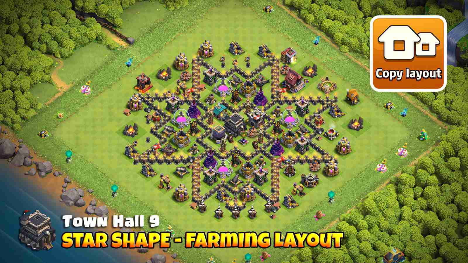 Town Hall 9 Anti 2 Star Farming Base Layout Link