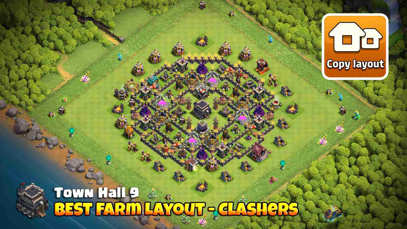 Best Town Hall 9 - Anti 2 Stars Farming Base Layout