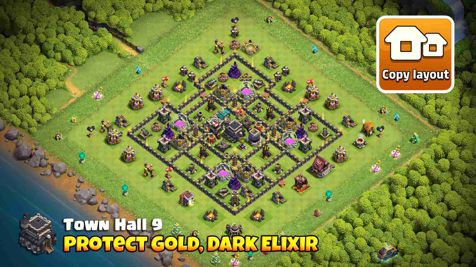 Best TH9 Farming Base - Anti Everything Layout with Link